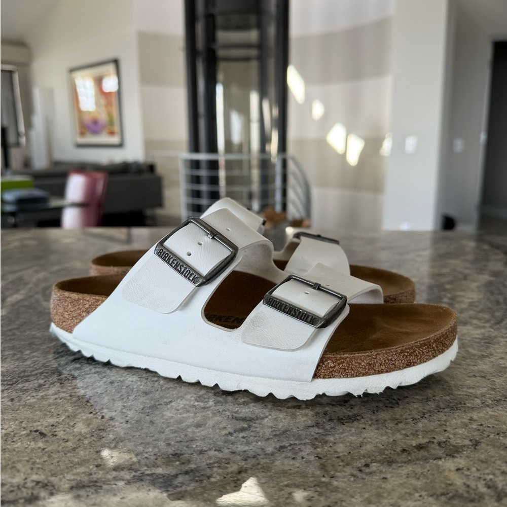Birkenstock White Sandals worn once